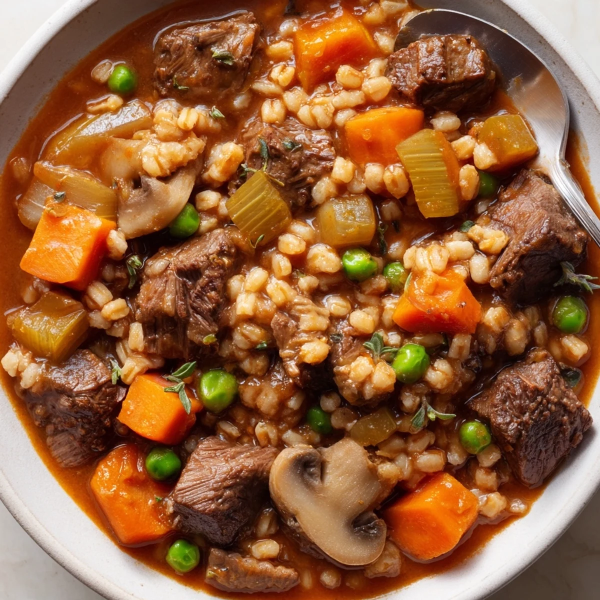 Warm your soul with this comforting Slow Cooker Beef and Barley Stew, rich in flavor.