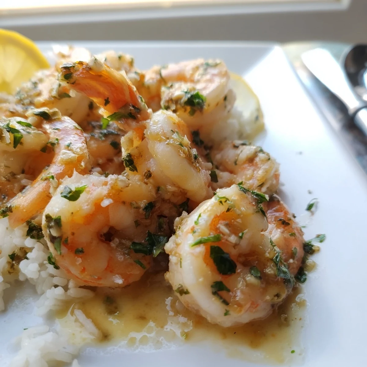 Succulent 15-Minute Garlic Butter Shrimp served with fresh parsley and lemon zest.  