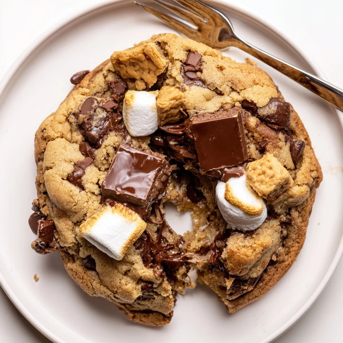 Decadent Messy S'mores Stuffed Cookies bursting with campfire flavors and sweet treats.  