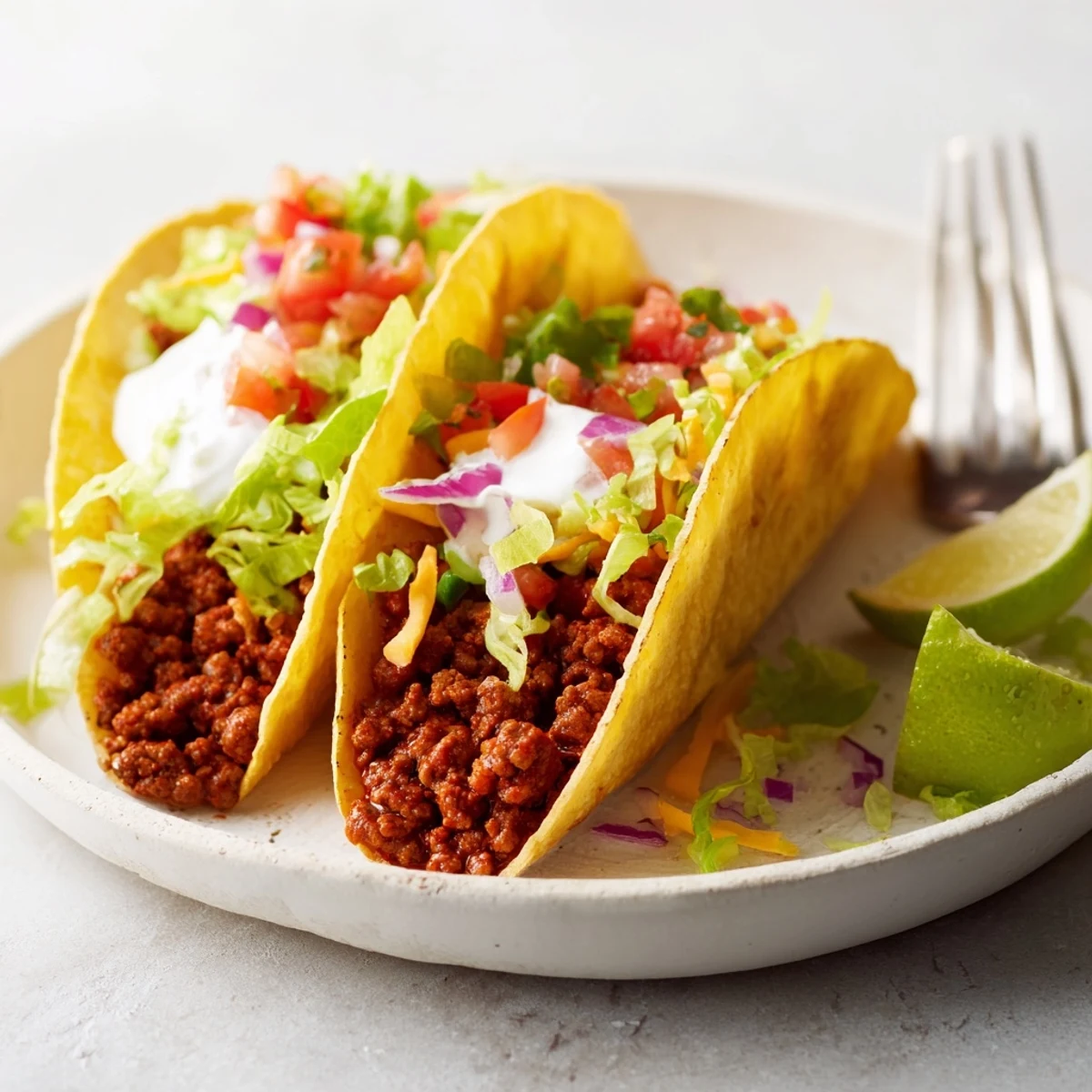 Easy Beef Tacos topped with zesty homemade salsa, perfect for a family dinner.  