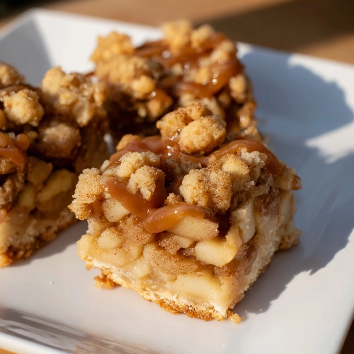 Golden, gooey Caramel Apple Cookie Bars topped with caramel, ideal for dessert anytime.