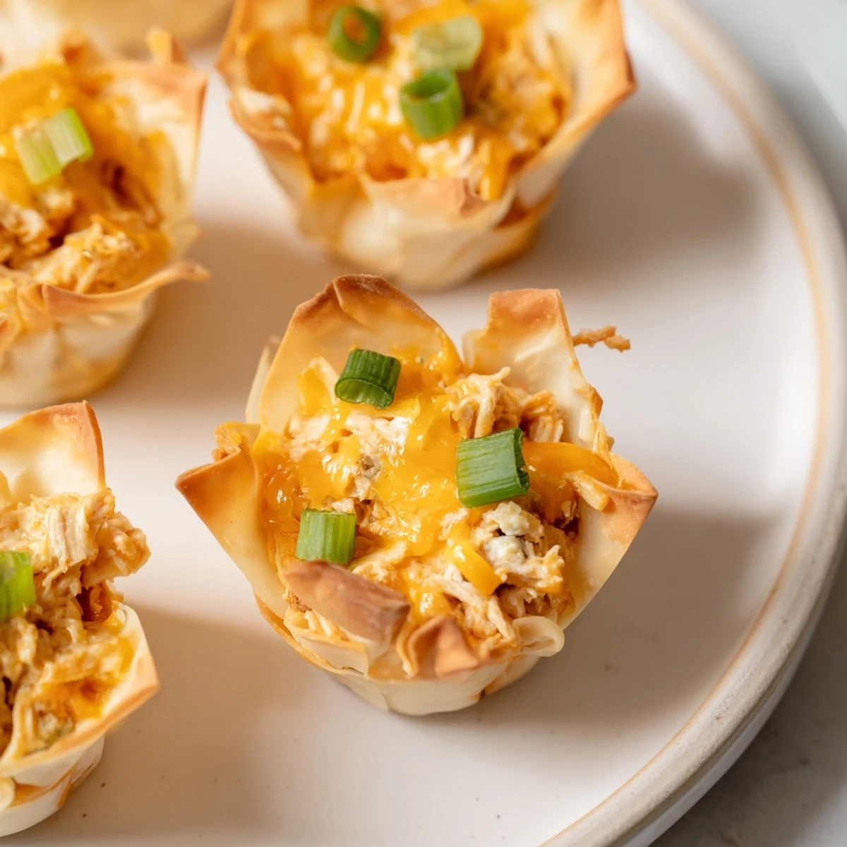 Golden-brown Buffalo Chicken Dip Pinwheel Wontons, a crowd-pleasing appetizer with crispy edges.
