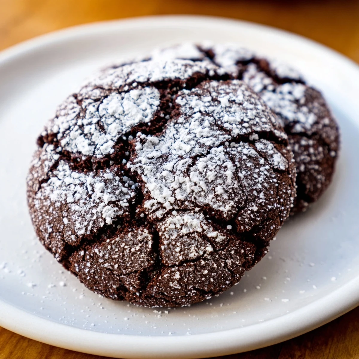 These soft Chocolate Gingerbread Crinkle Cookies are perfectly rolled in powdered sugar, ready for a treat.