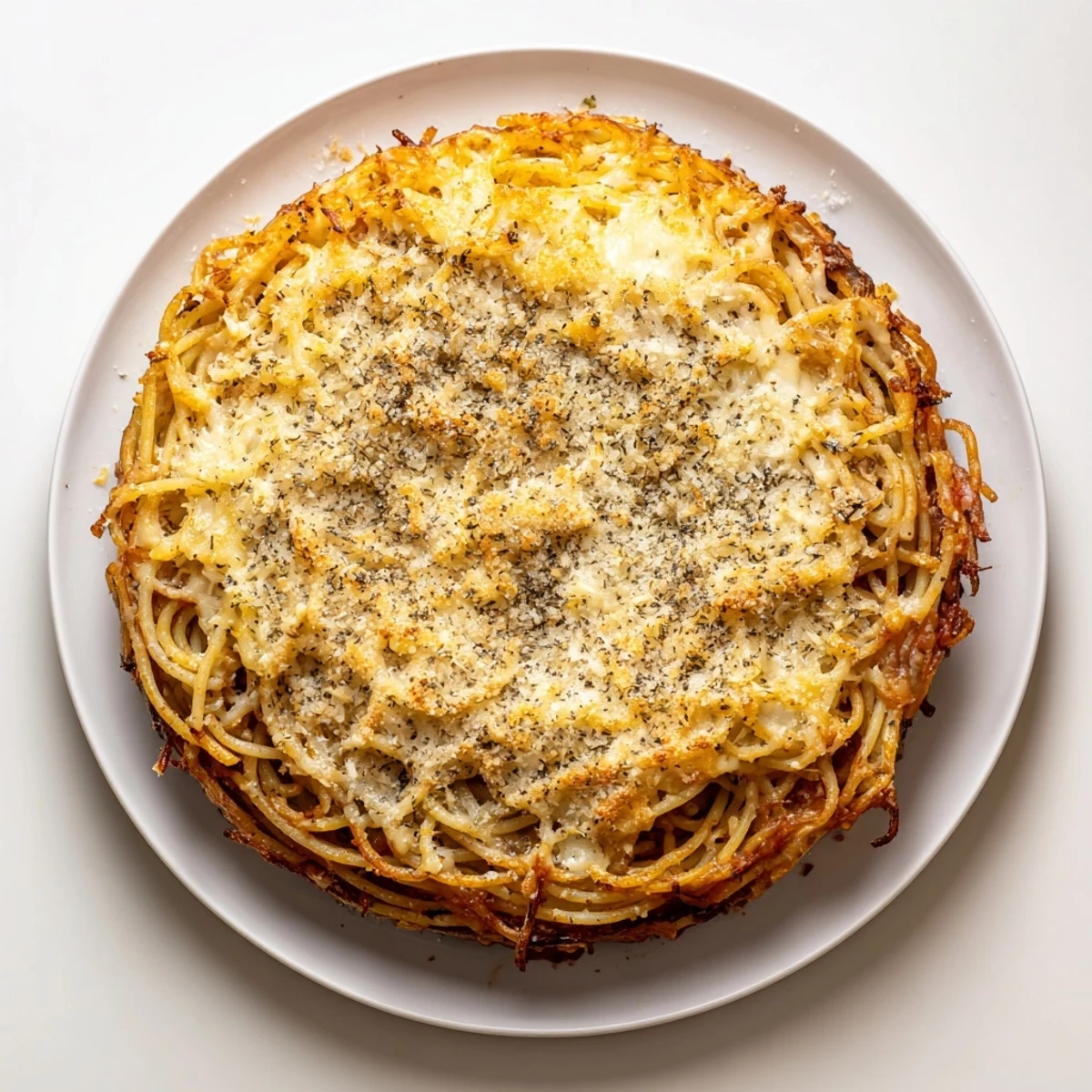 Golden-brown slice of Cacio e Pepe Pasta Pie, rich with cheese and pepper, ready to serve.
