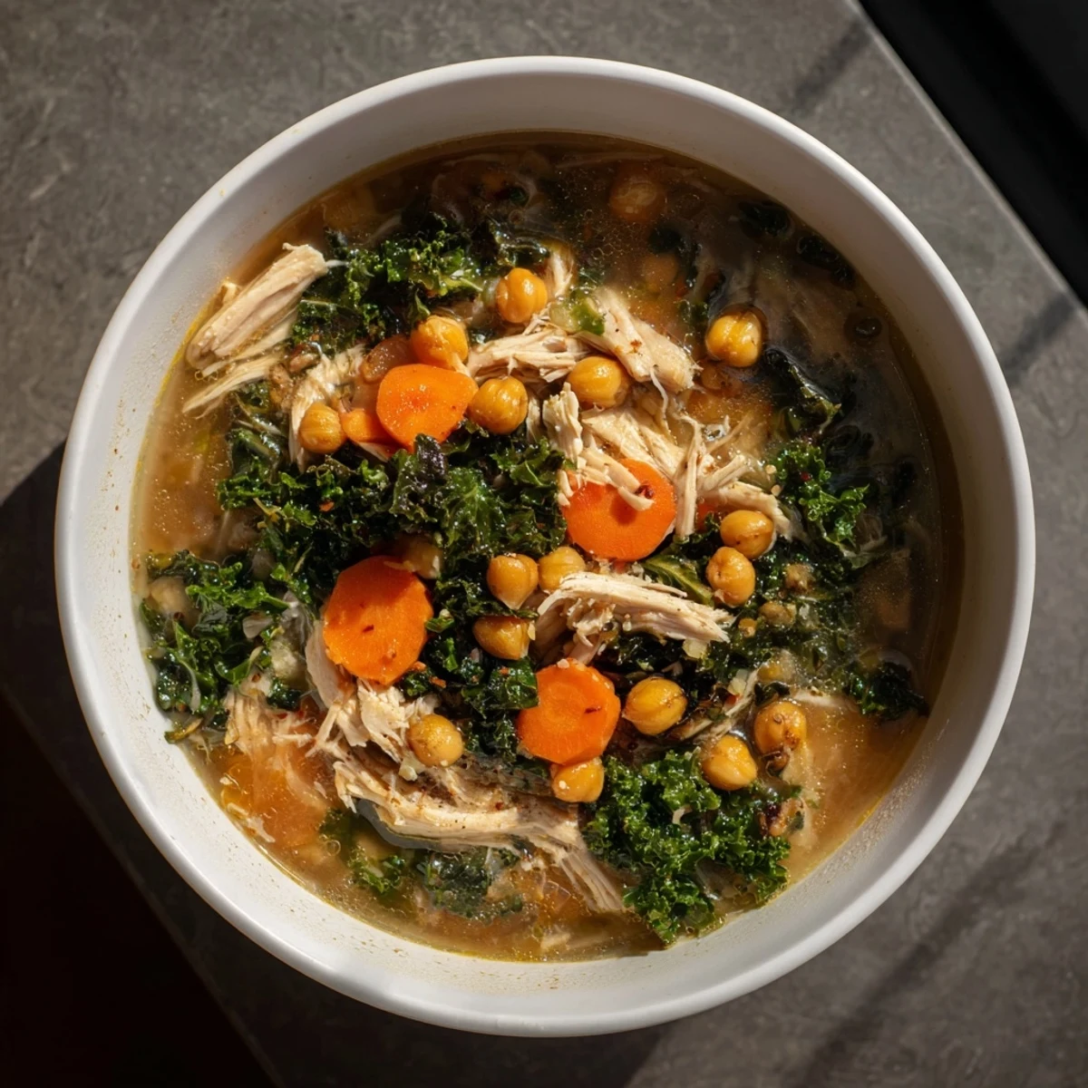 Chicken Kale Soup Crispy Chickpeas