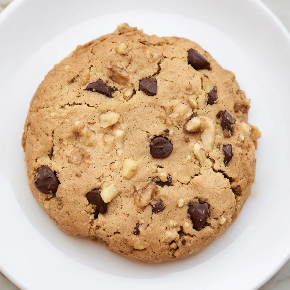Golden-brown chewy protein chocolate chip cookies, fresh from the oven, offering a delightful scent.