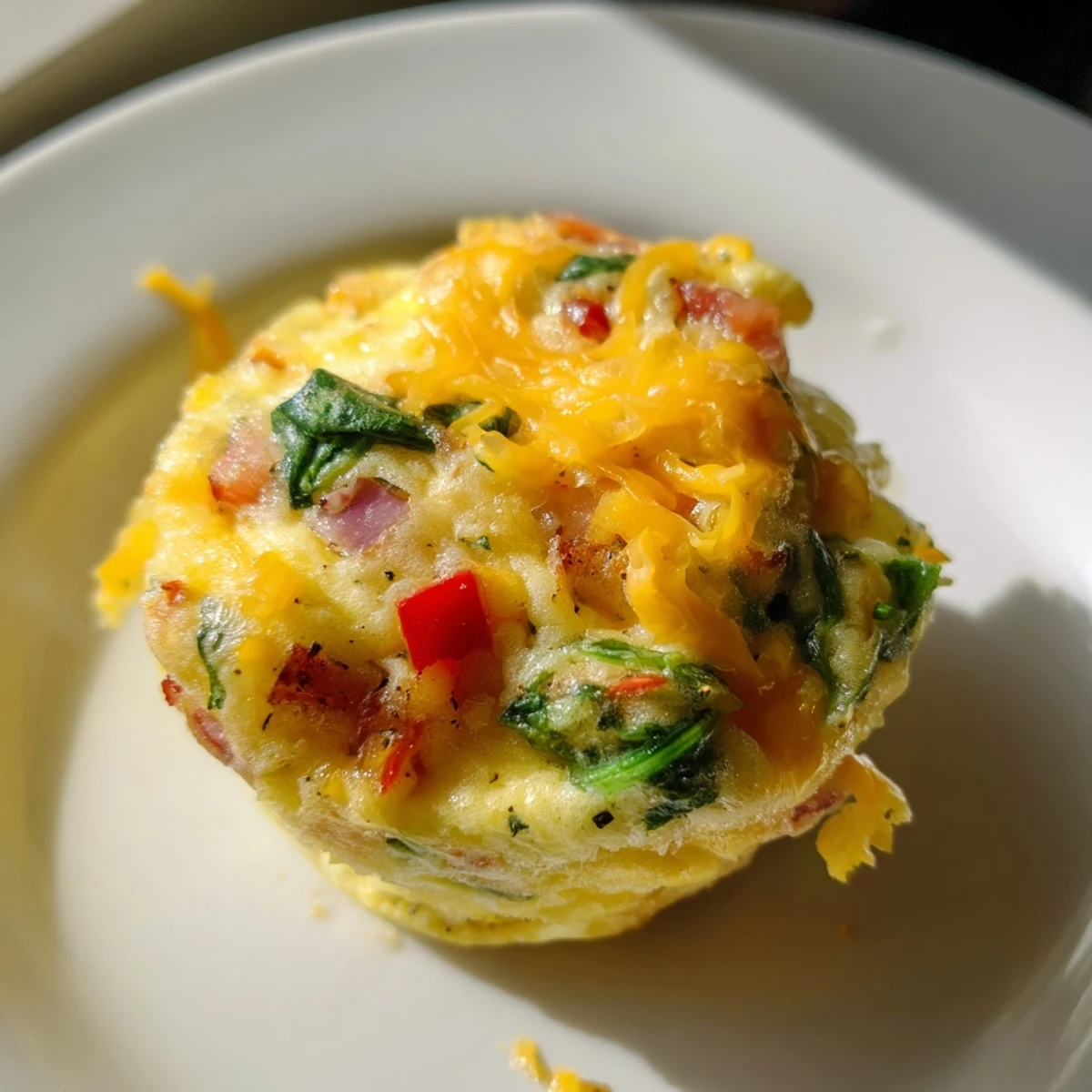 Golden-brown Christmas morning egg muffins, packed with peppers, ready for a festive breakfast.