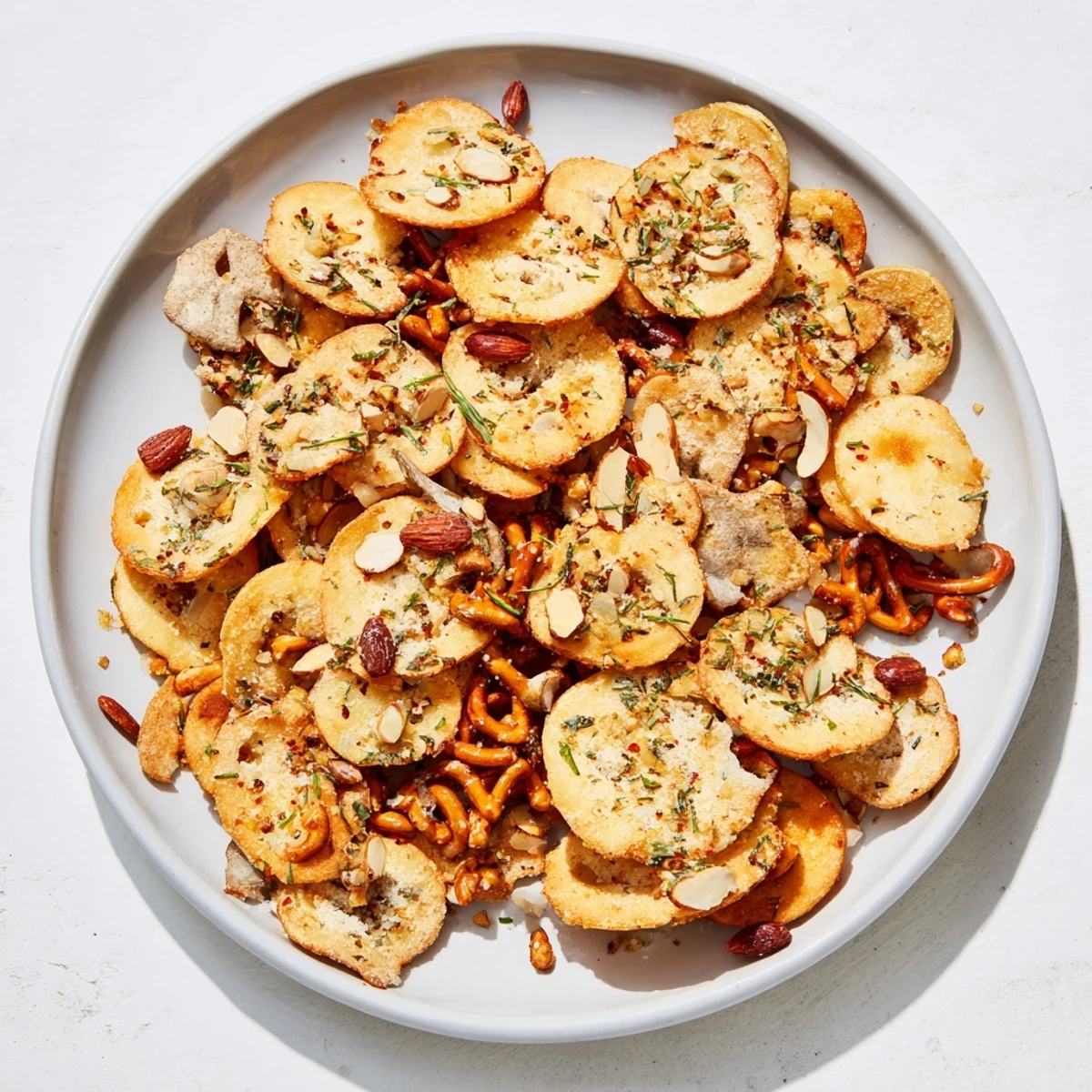 Festive Air Fryer Bagel Chip Christmas Mix, perfect for holiday snacking and party gifting.