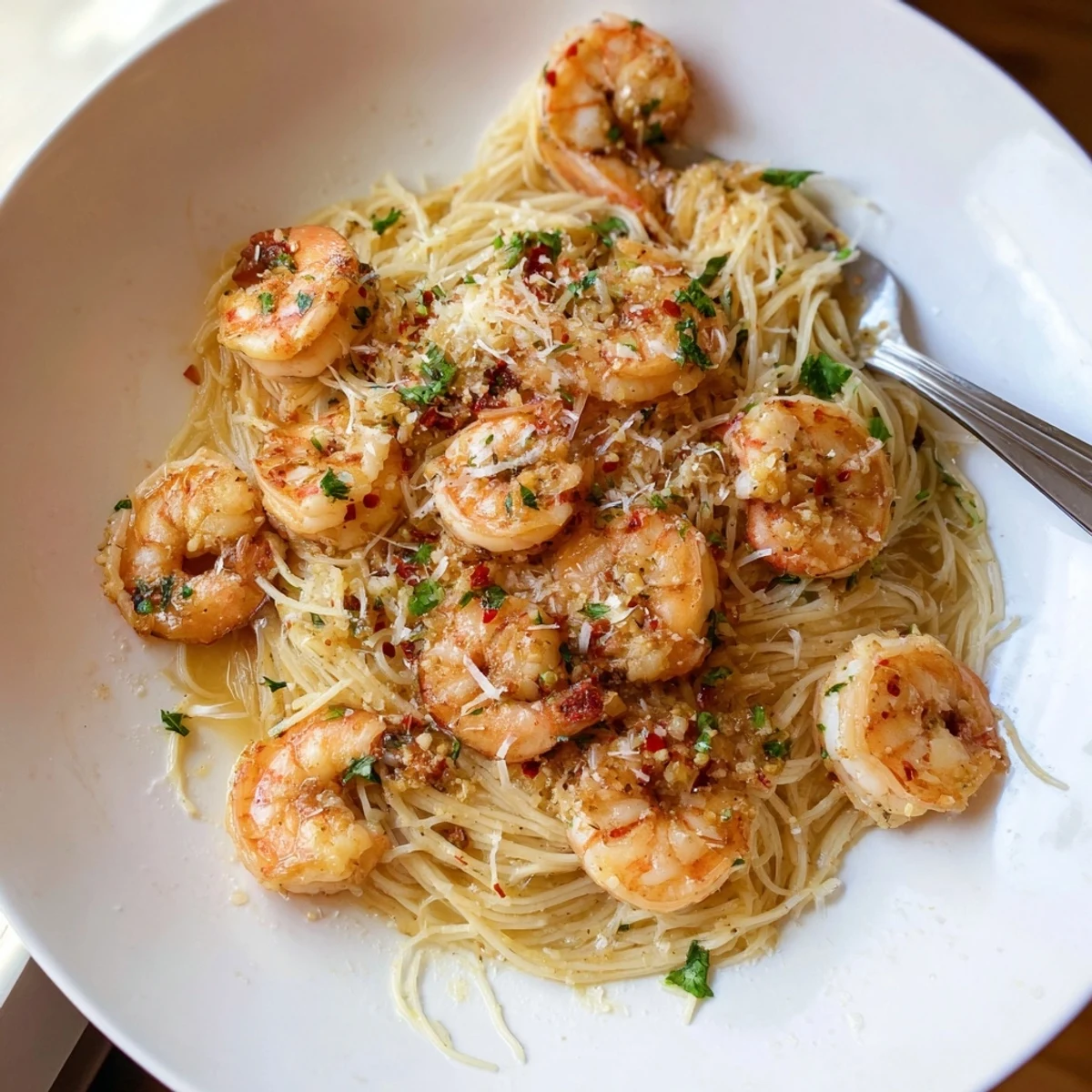 One-Skillet Lemon Garlic Shrimp Angel Hair Pasta with a bright, lemony sauce and perfectly cooked shrimp.