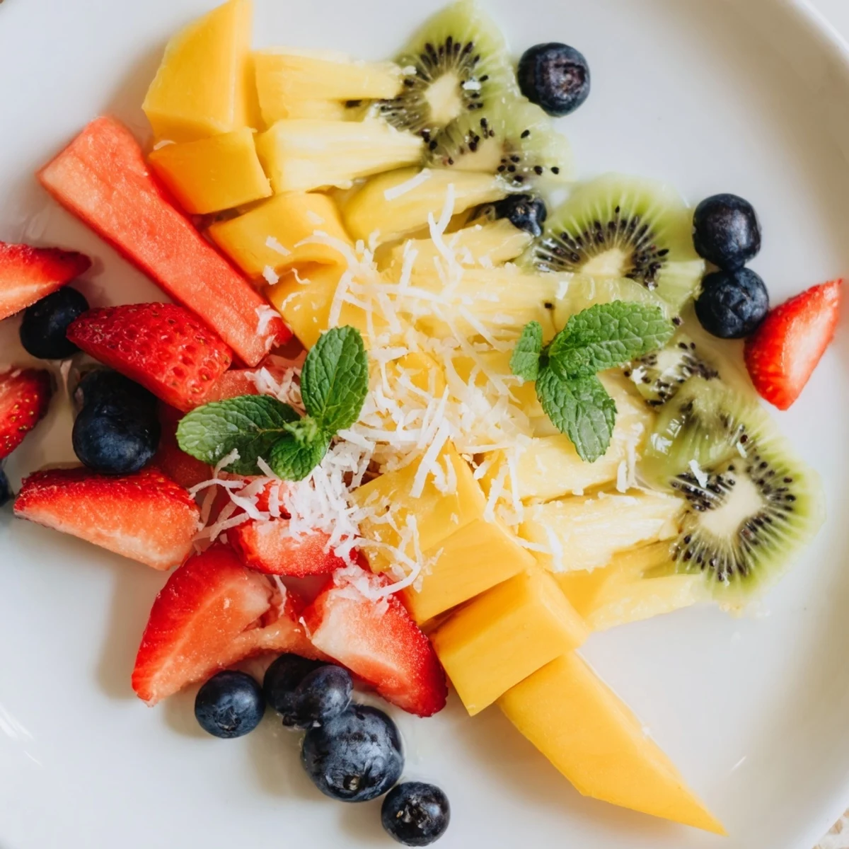Freshly sliced Tropical Pineapple Platter, a rainbow of fruits ready for a summer snack.