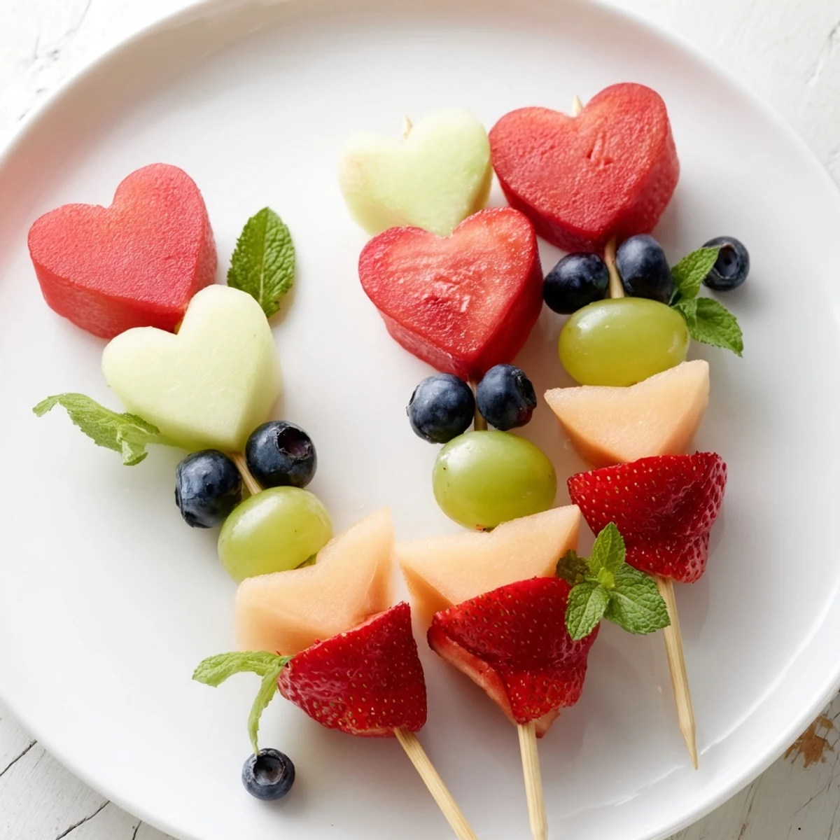 Delicious Berry Good Heart Fruit Skewers loaded with fresh berries and melon hearts are ready for your next party.