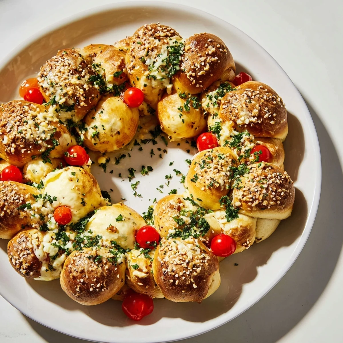 Golden Pretzel Joy Wreath, a ring of warm, pull-apart pretzel bites with melty cheese.