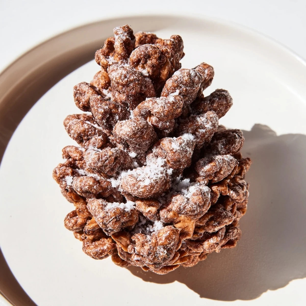 Enjoy sweet, creamy bite-sized pinecone-shaped nut butter snacks made with almond butter and chocolate cereal.