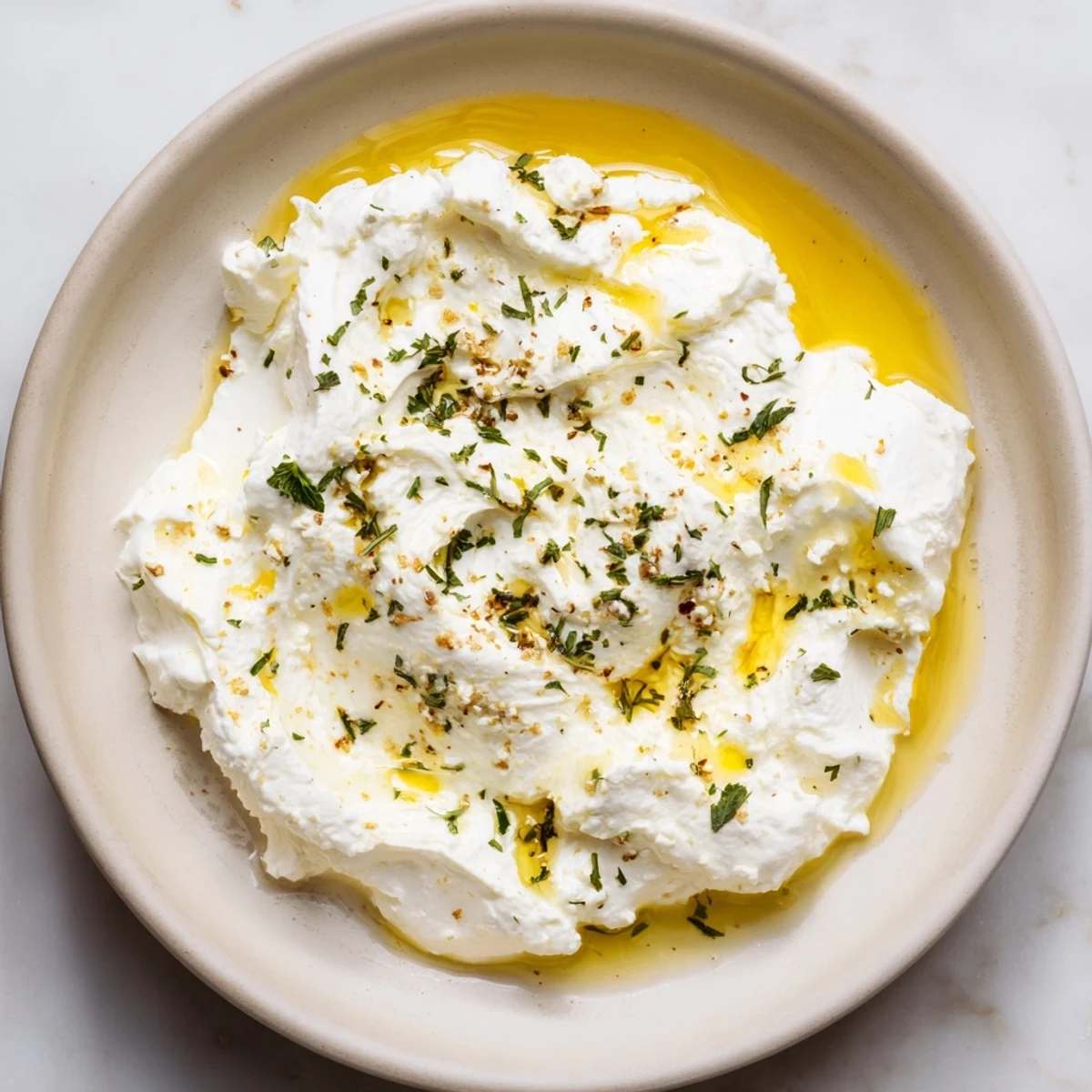 Whipped feta dip, swirled with honey and herbs, served with crispy pita chips for dipping.