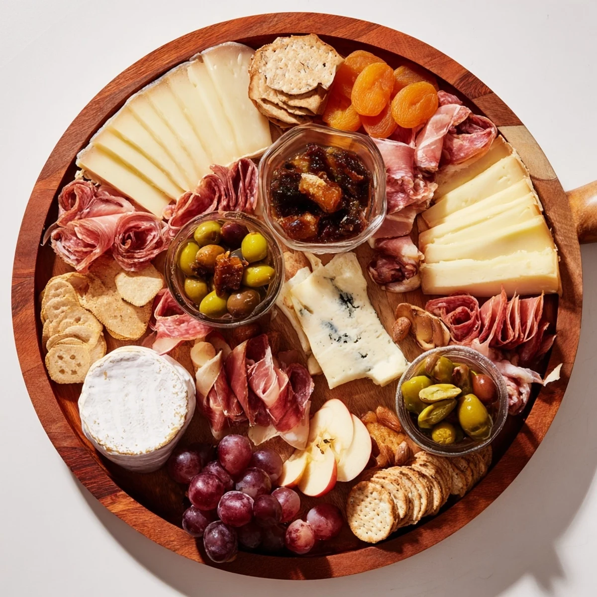 Elegant Gilded Edge cheese and charcuterie board overflowing with vibrant fruits and assorted delectable bites.