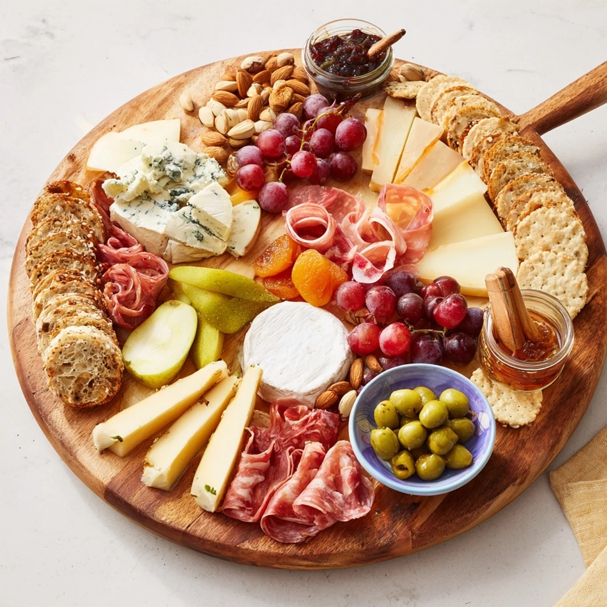 Visually stunning Elegant Gilded Edge board brimming with savory and sweet components ready for serving.