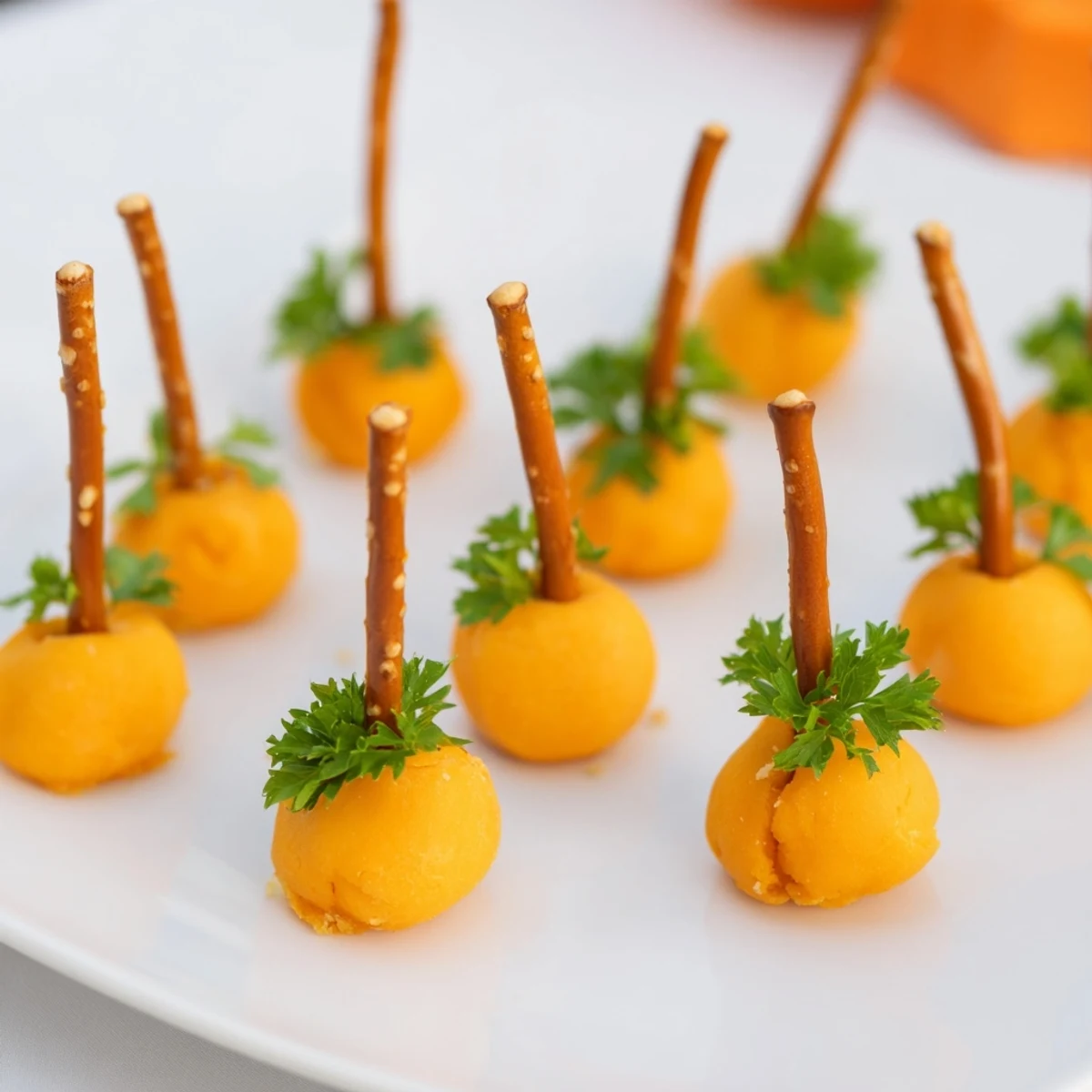 A whimsical photo, showing the perfectly arranged Pumpkin Patch Grid party appetizer, ready to enjoy.