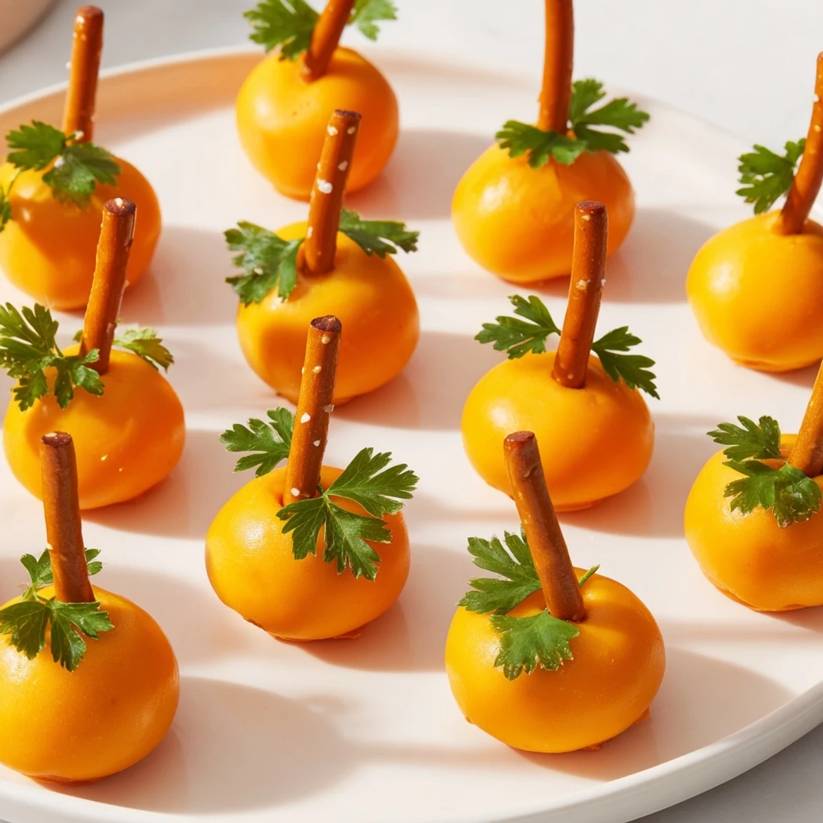 Vibrant overhead shot: A playful Pumpkin Patch Grid appetizer, perfect for a fall or Halloween gathering.