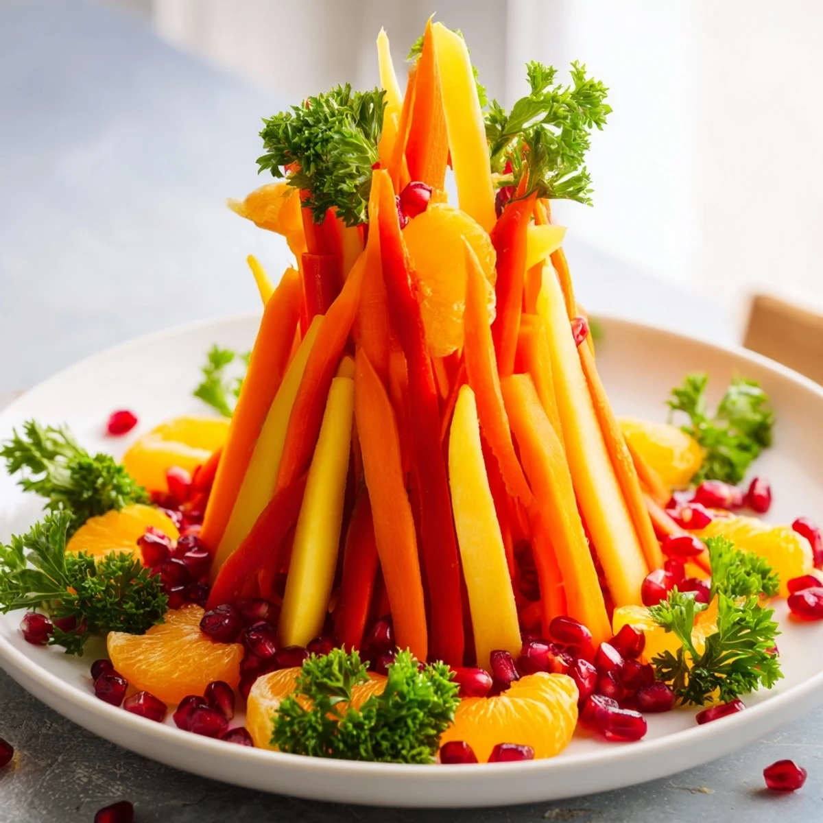 Bonfire Warmth Centerpiece, a vibrant edible display with carrot flames and bright bell peppers.