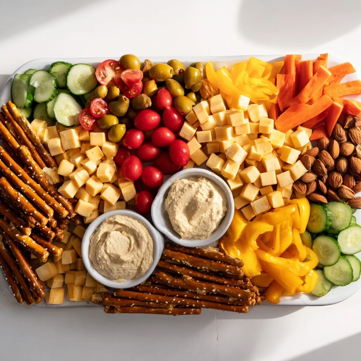 Vibrant The Urban Grid snack platter features cheeses, veggies, and meats arranged on a pretzel rod city map.
