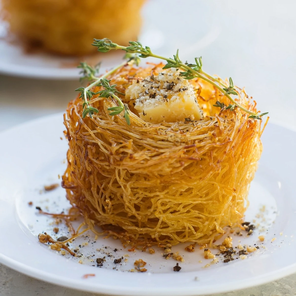 Golden, crispy phyllo nests holding rustic farmhouse cheese, this The Rustic Barnyard appetizer is delightful.