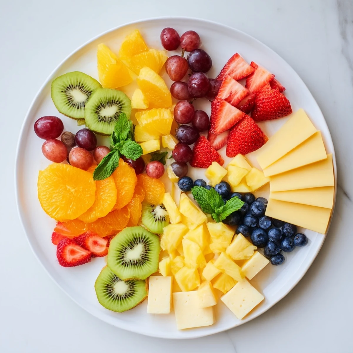 Symmetrical masterpiece: Experience The Kaleidoscope Circle, a colorful arrangement of fresh, delicious fruits and cheeses.