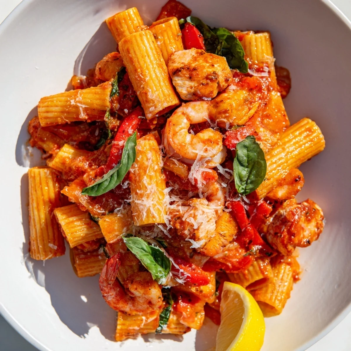Savory One-Pot Diavola Pasta with Shrimp, featuring perfectly cooked shrimp and pasta.