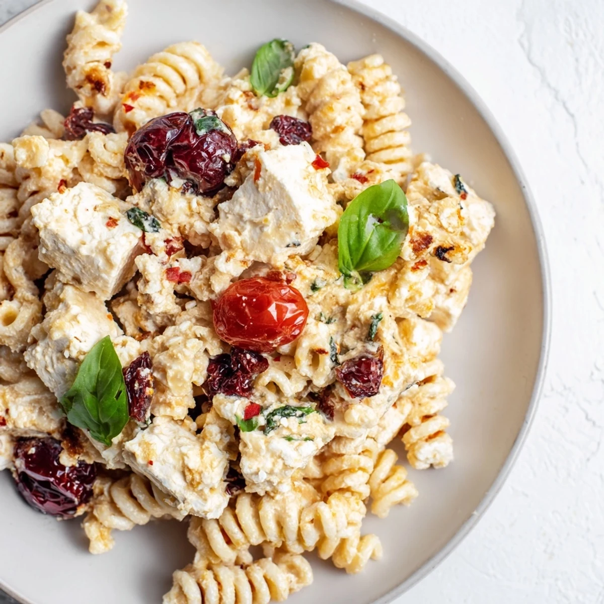 Creamy baked feta pasta with jewel-toned cranberries, perfect for a cozy dinner.