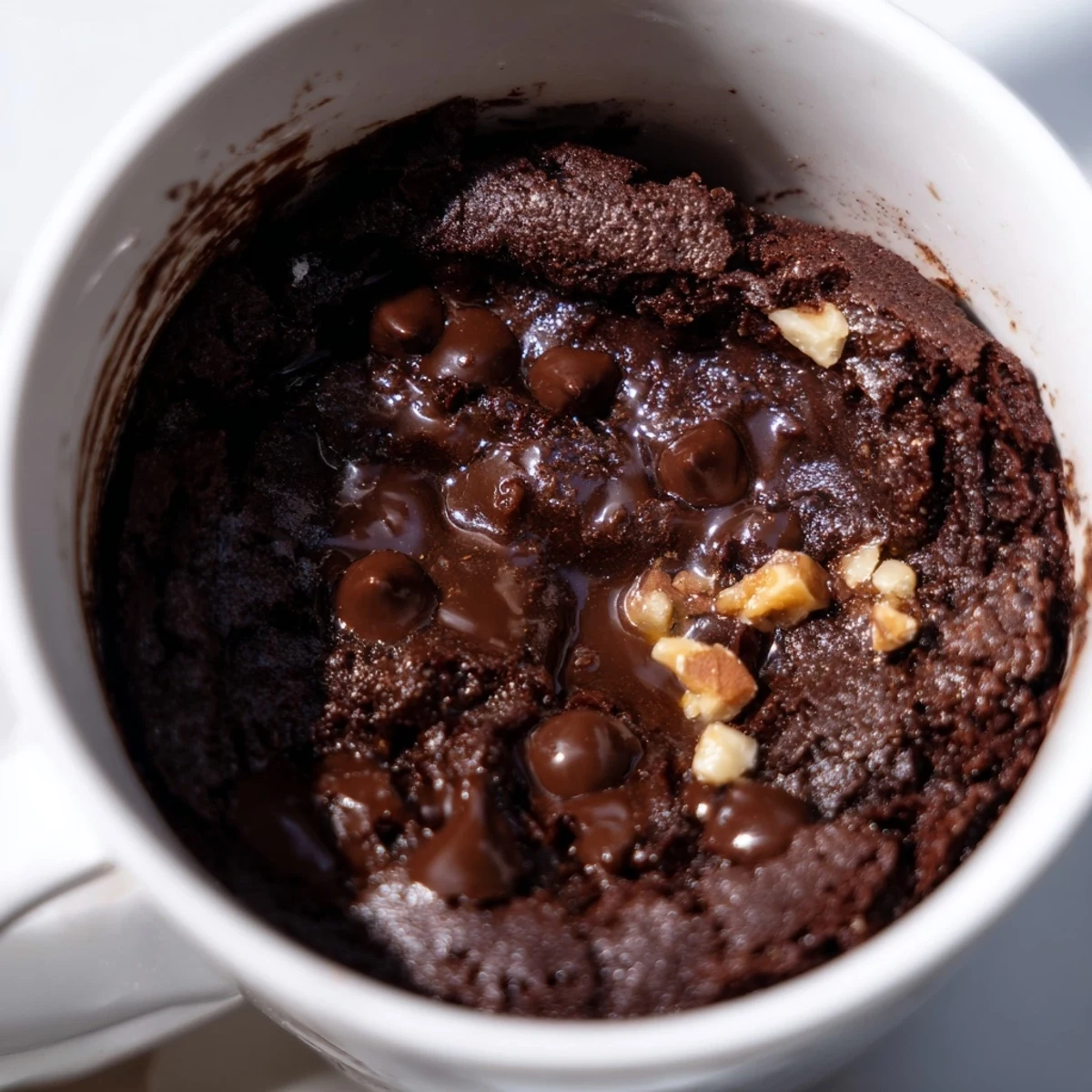 Enjoy the fudgy, single-serving mug brownie, ideal for a sweet treat craving anytime.