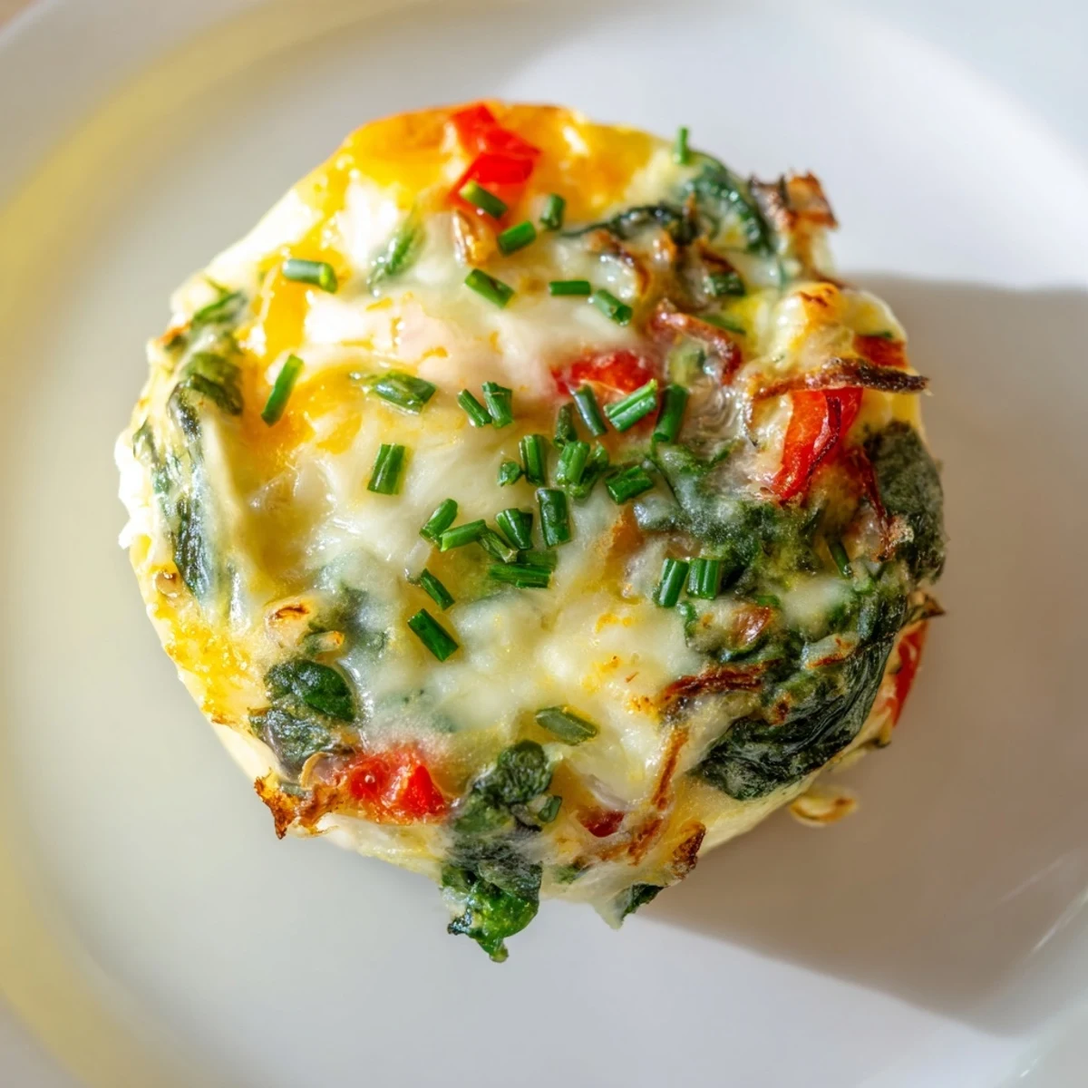 A close-up of savory Mini Crustless Quiches, showing fluffy egg texture and vibrant herbs.