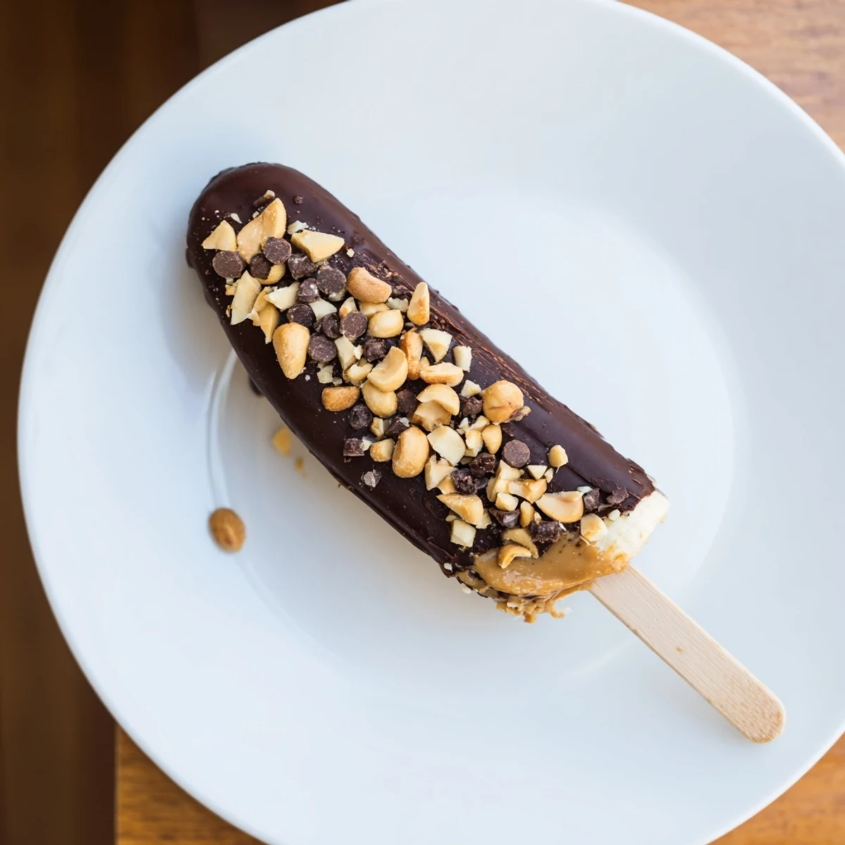 A close-up of delicious Frozen Banana Chocolate Pops, sprinkled with peanuts, ready to eat.