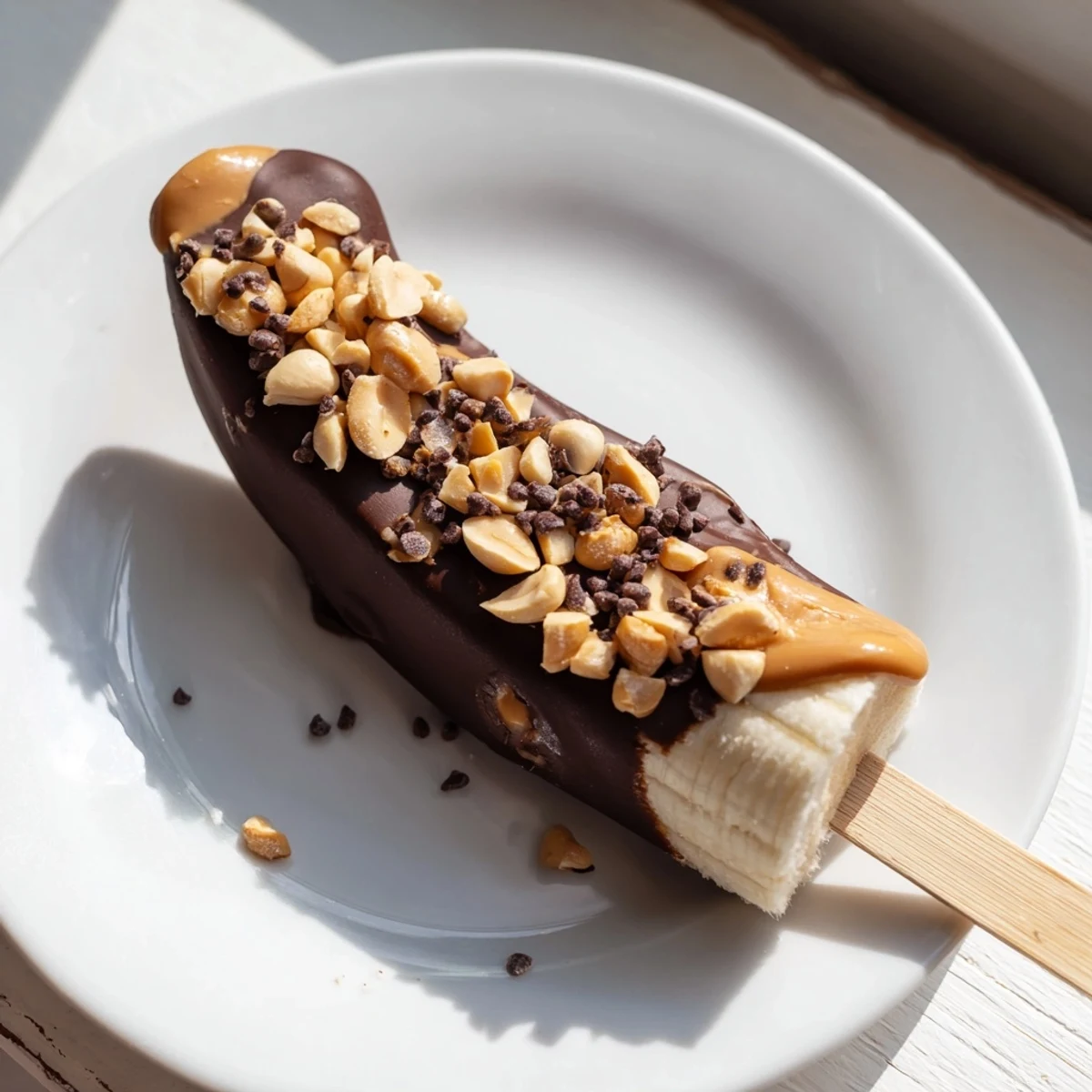 Frozen Banana Chocolate Pops: Peanut Butter Banana Treats dipped in rich, dark chocolate.