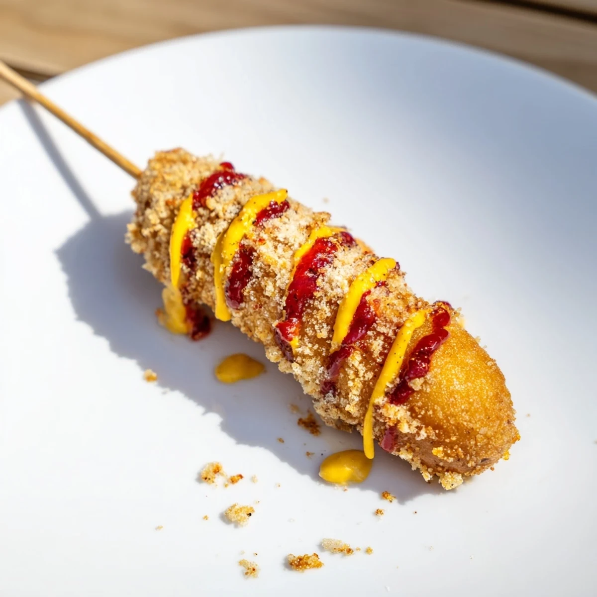 Close-up of freshly fried Korean-inspired corn dogs ready to be enjoyed as a savory snack.