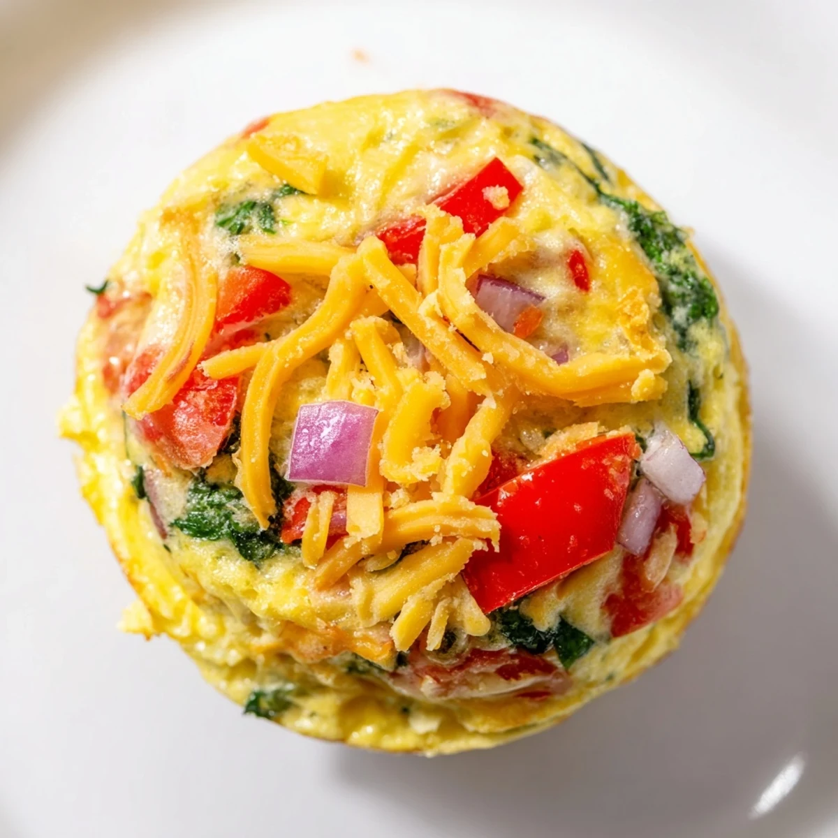 Delicious, fluffy Veggie Egg Muffins, showcasing a perfect cross-section of spinach and savory cheese.