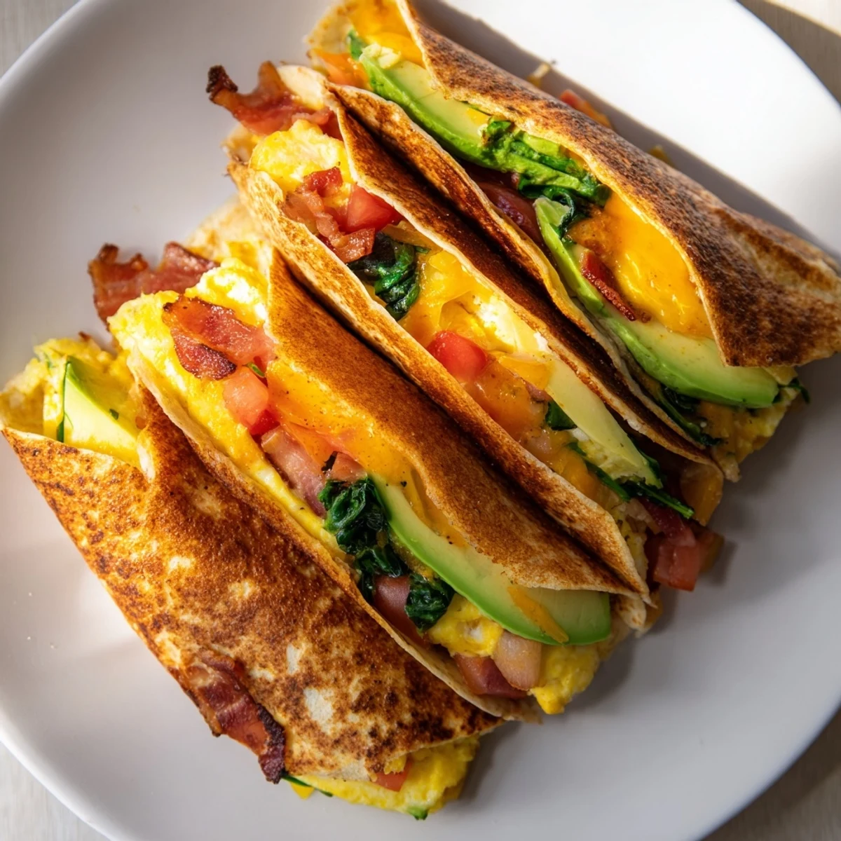 Imagine a perfectly folded, crispy breakfast wrap showcasing the fluffy scrambled eggs and melted cheese flavors.