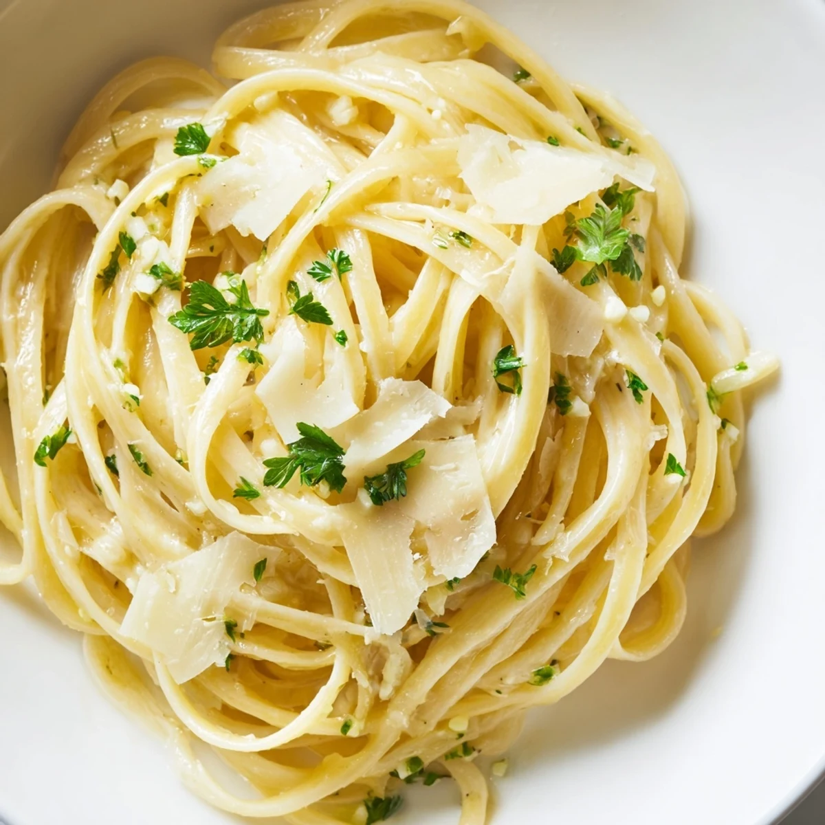 Golden Garlic Butter Linguine, glistening with parsley, ready to twirl onto your fork.
