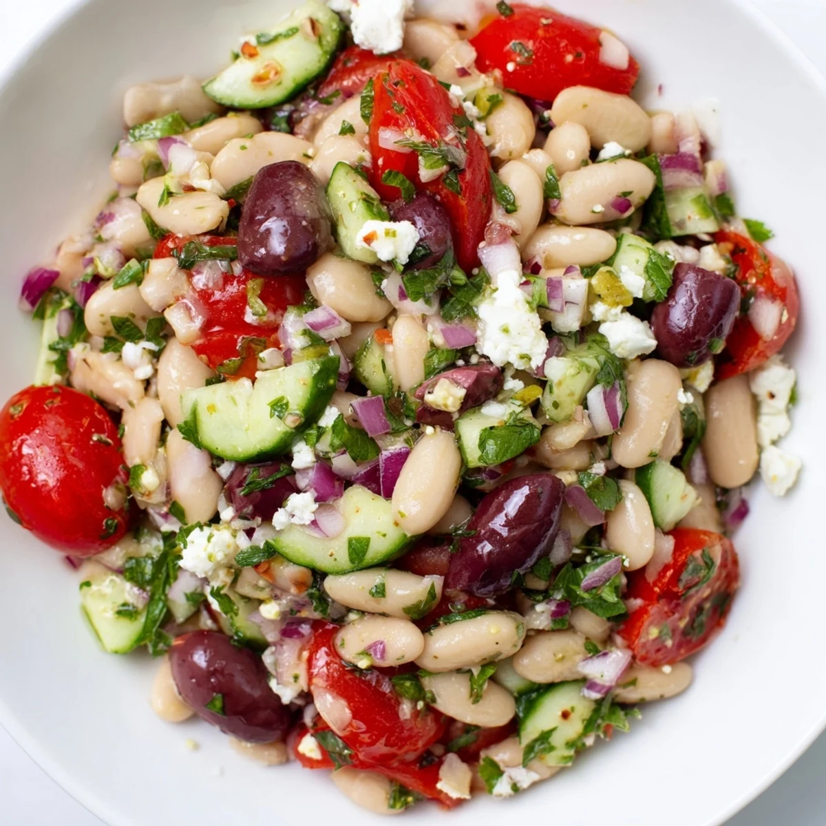 Freshly prepared White Bean Salad, bursting with flavors, ready to serve as a side dish.