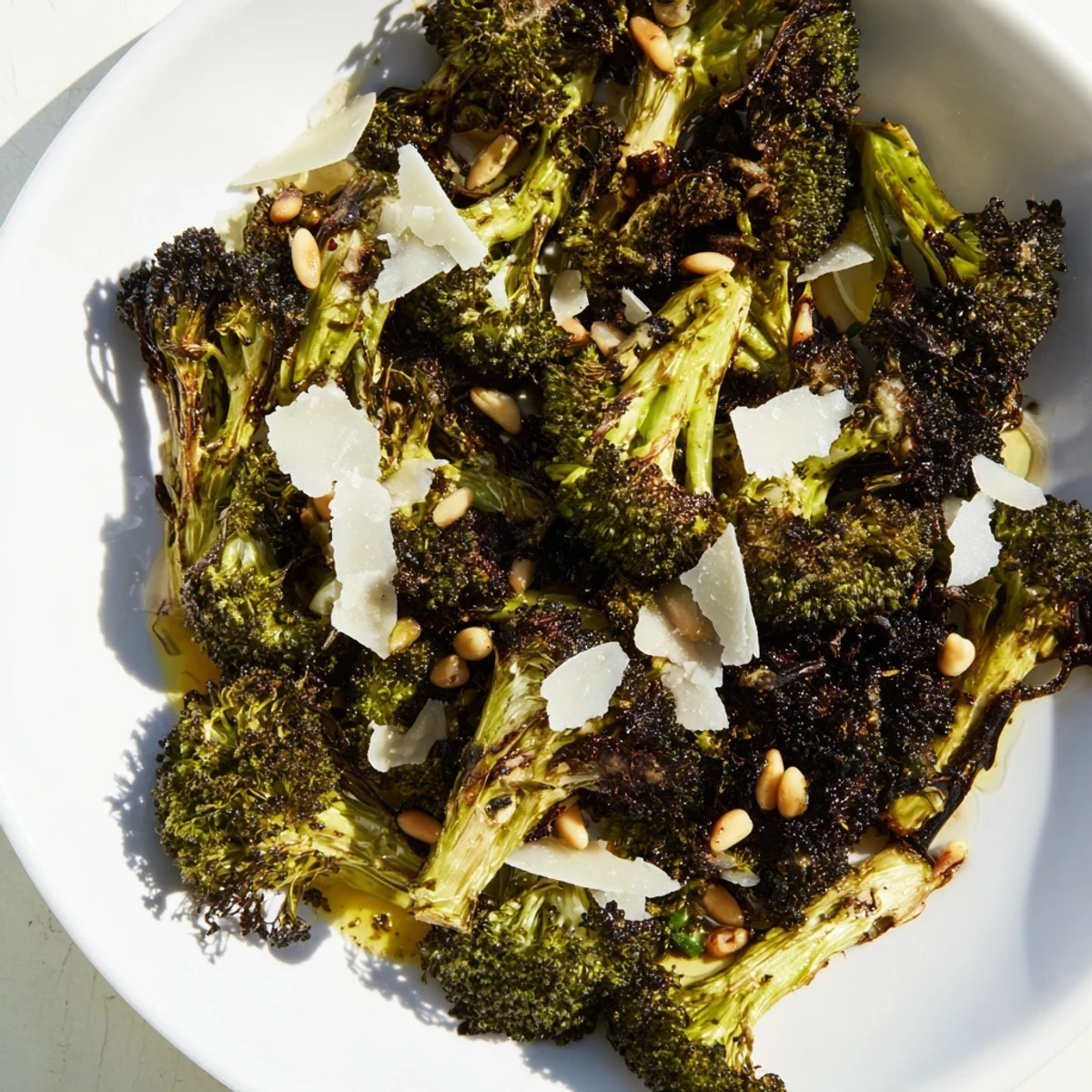 Close-up of a vibrant Charred Broccoli Salad, with tender broccoli and bright lemon dressing.