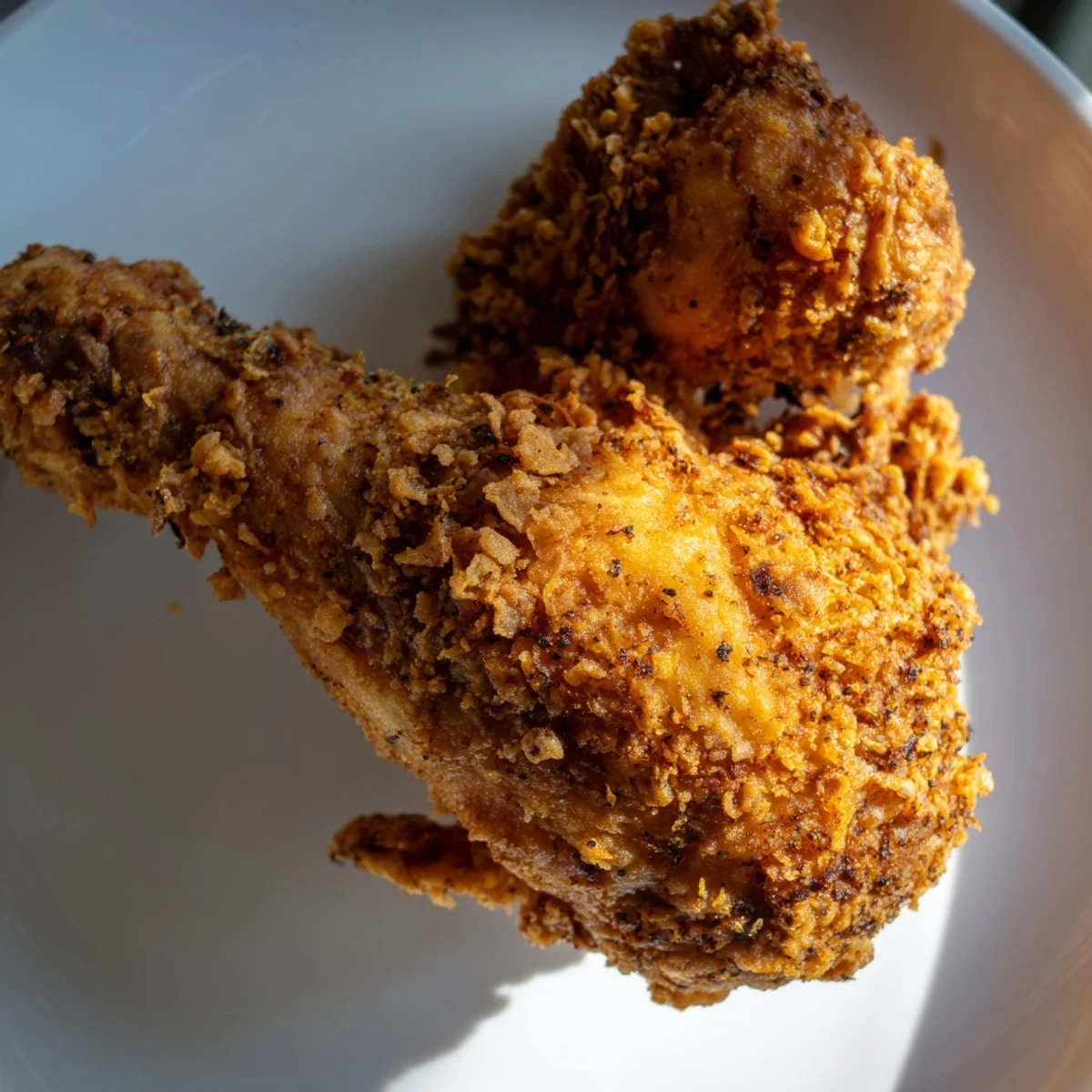 Homemade KFC-style crispy chicken, ready to serve with crispy coating and juicy meat.
