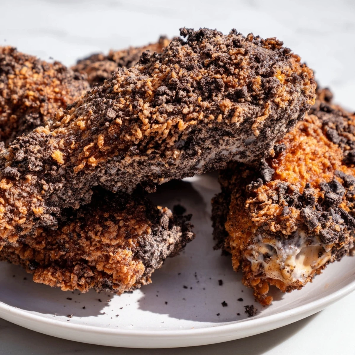 Golden and crispy, these homemade KFC Oreo Krusher-inspired fried chicken tenders look irresistibly delicious and flavorful.