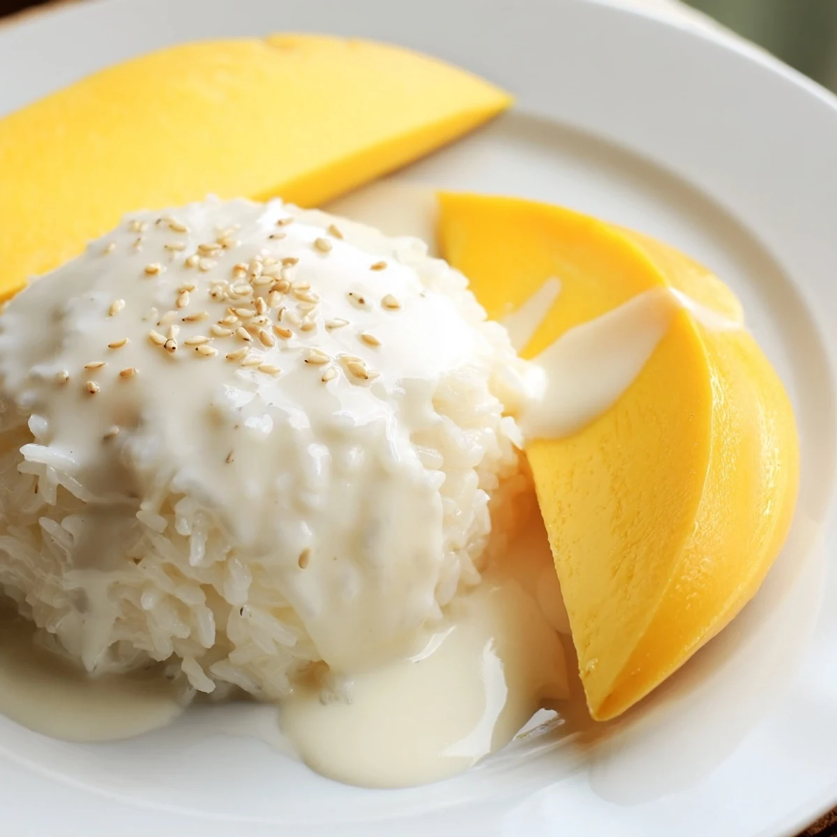 Perfectly ripe mango complements the sweet, sticky rice in this classic Thai mango sticky rice dessert.