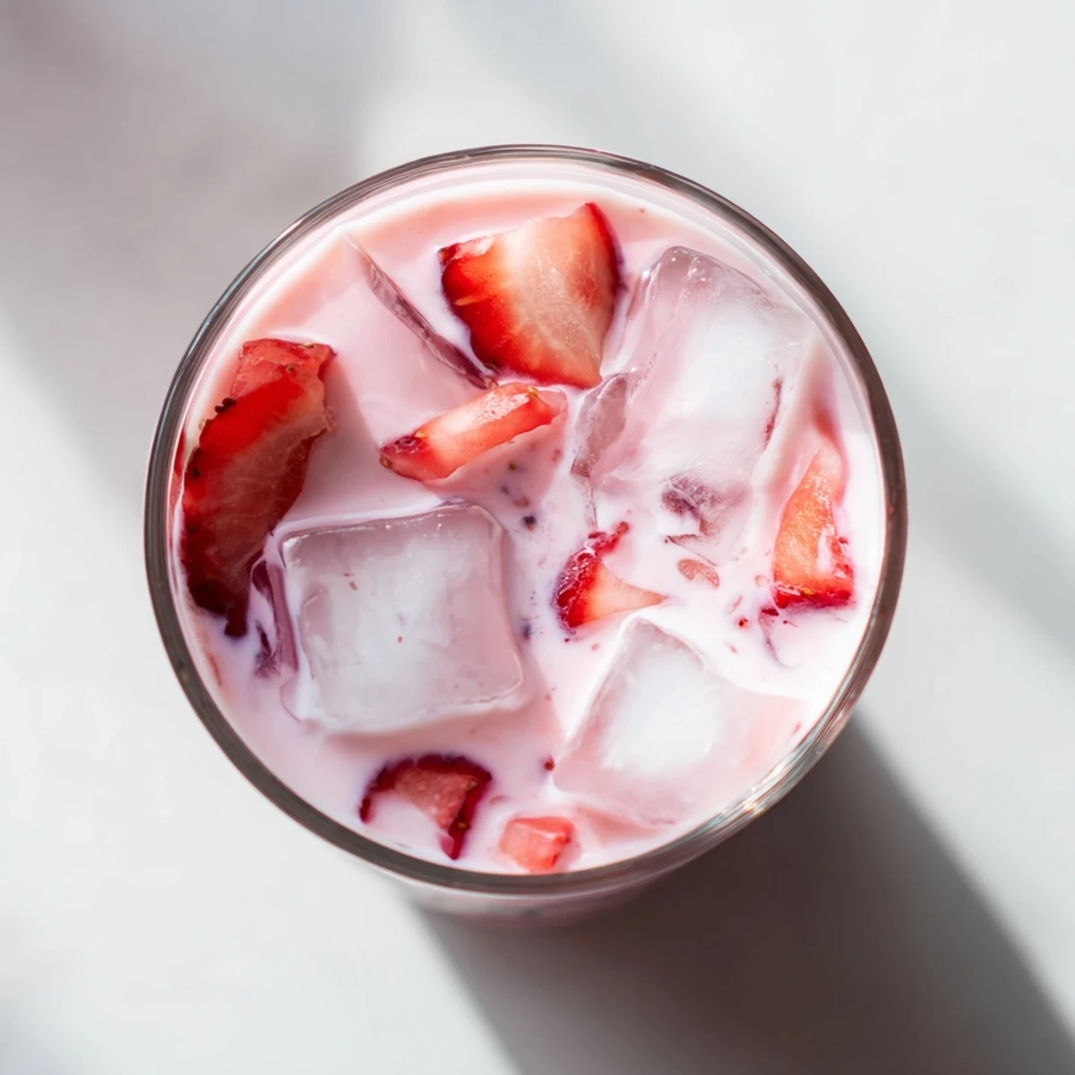Chilled glasses filled with a vibrant Refresher Copycat Pink Drink, garnished with fresh strawberry slices.