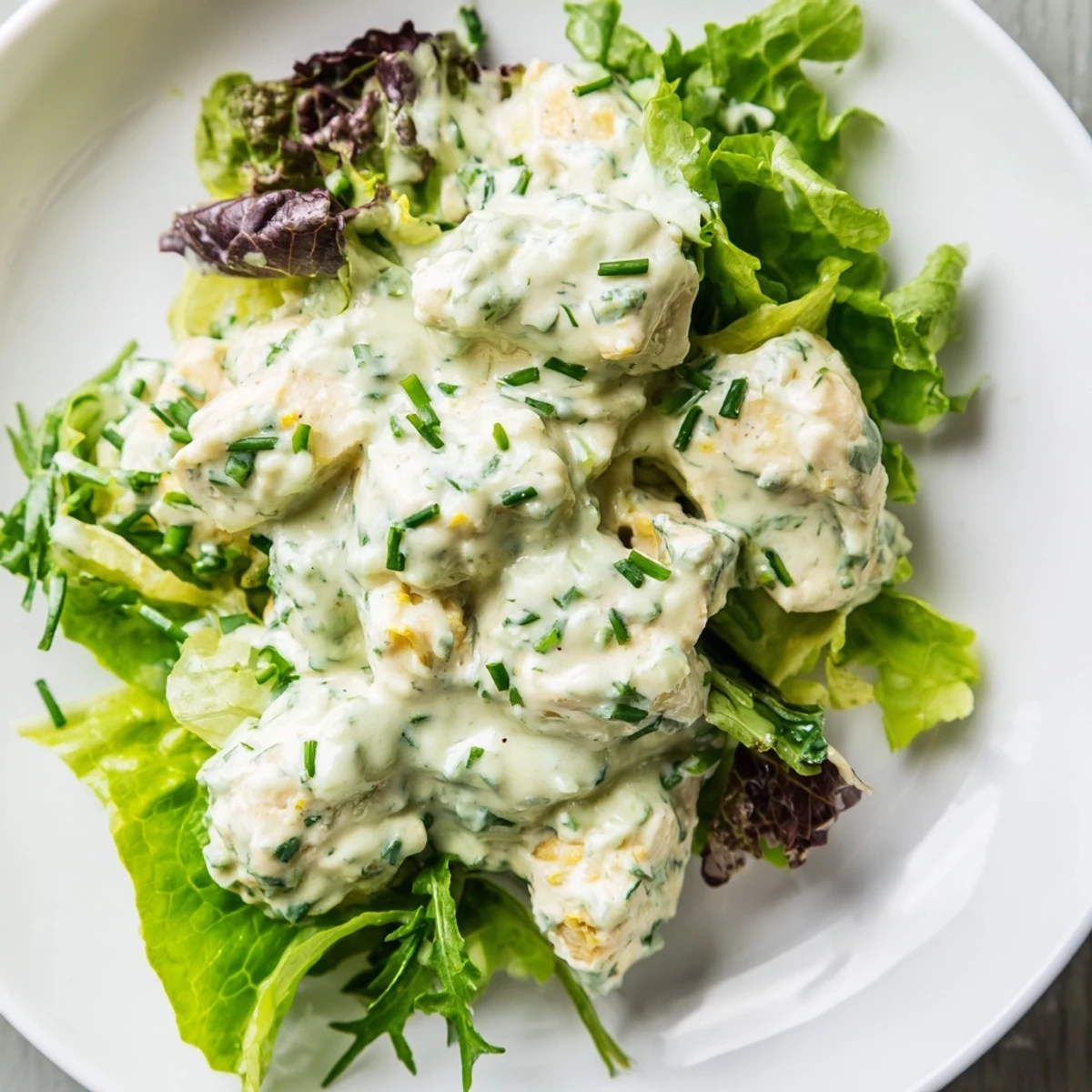 Juicy diced chicken and avocado ranch coat crunchy celery, red onion, and romaine for a refreshing gluten-free lunch salad.  