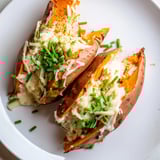 Beautiful close-up of a Sweet Potato & Cheese Whole Roast, perfect for a cozy weeknight dinner.