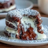 Decadent Japanese fusion dessert featuring hojicha lava cake with flowing molten ganache