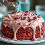 This Bridal Shower Rosé Velvet Cake boasts delicate rosé frosting and shimmering gold accents.