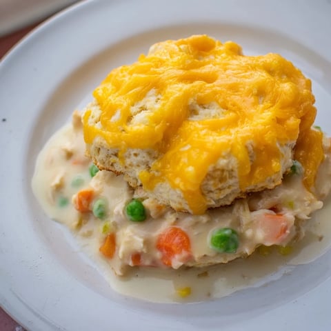 One-Pan Chicken Cobbler, a hearty dish with golden biscuit topping and bubbling filling.