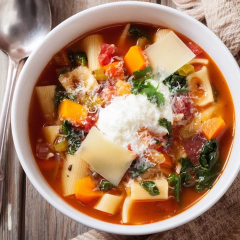 Healthy Lasagna Soup, a hearty Christmas pasta bowl, brimming with colorful vegetables and melted cheese.