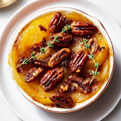 Warm Copper Kettle appetizers with caramelized onions, pecans, and dates, ready to serve and enjoy.