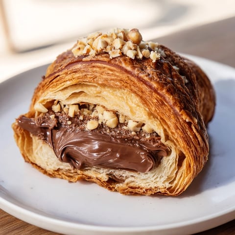 Golden-brown 3-Ingredient Nutella Croissants, air-fried to crispy perfection, ready to enjoy warm.